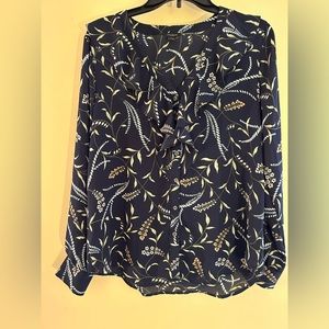Ann Taylor Navy Blue Chiffon Floral Blouse - Size S